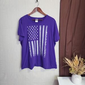 Port & Company Women's Tshirt Size 3XL Purple Distressed American Flag Print